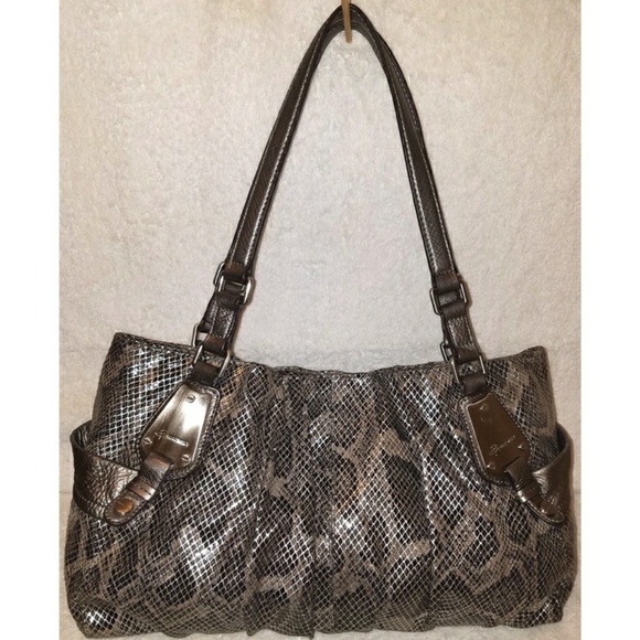 Extra large gray and black python leather handbag - Picture 1 of 4
